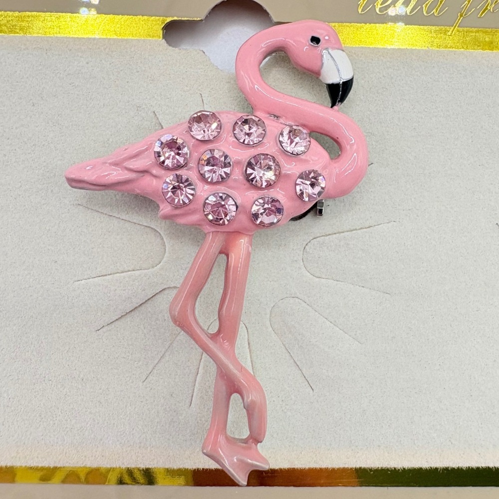 Elegante Flamingo Brooch Pin Womens Pink Rhinestone Enamel‎ Tropical Bird